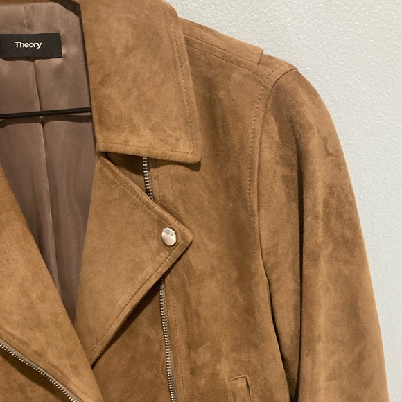 Theory Cropped Lambskin Suede Leather Moto Jacket in Caramel Sz S - Picture 4 of 14